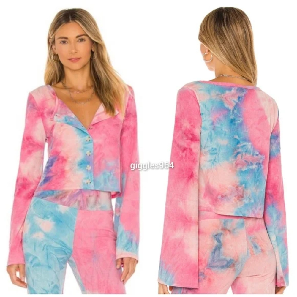 Beach Riot x Revolve Gigi Ribbed Top Button Down Cardigan Peach Sparkle